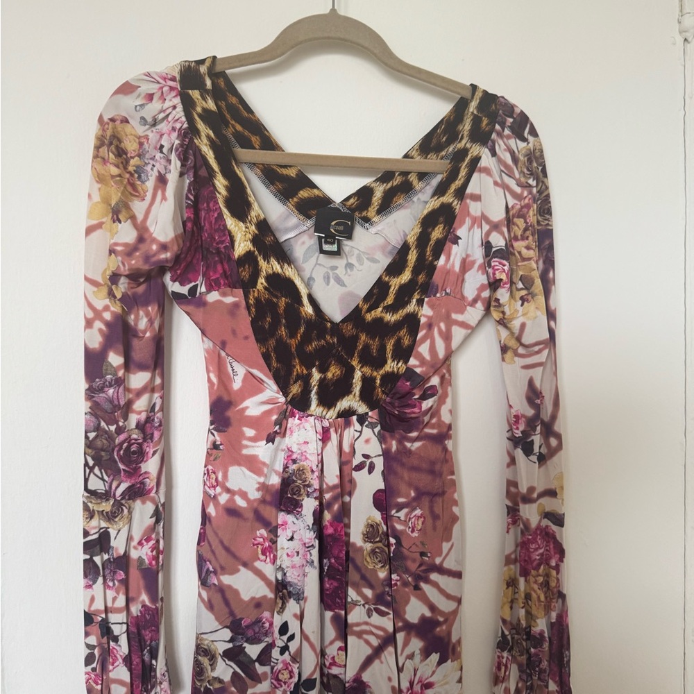 Just Cavalli Top Floral Mixed-Print with Leopard Accent - Pink, Brown, Cream